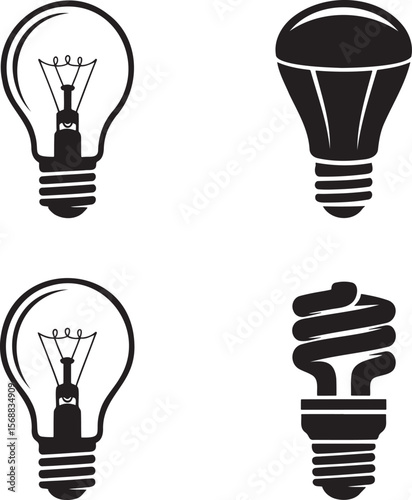 Set of Bulb silhouette vector illustration isolated On Transparent Background