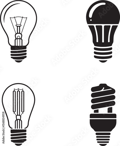 Set of Bulb silhouette vector illustration isolated On Transparent Background