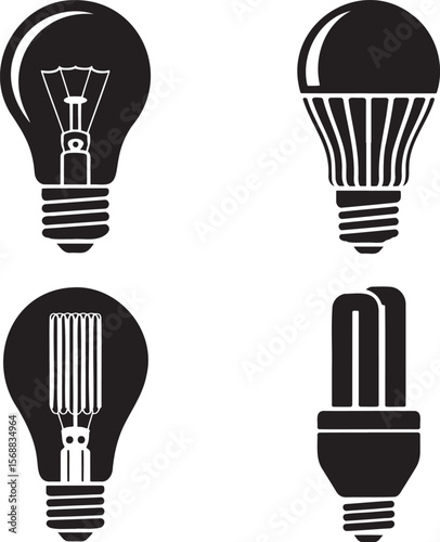 Set of Bulb silhouette vector illustration isolated On Transparent Background