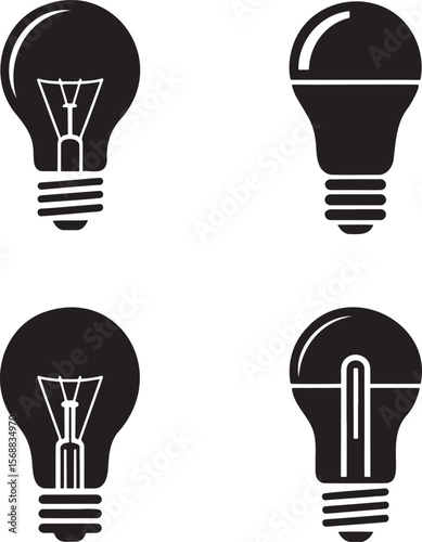 Set of Bulb silhouette vector illustration isolated On Transparent Background