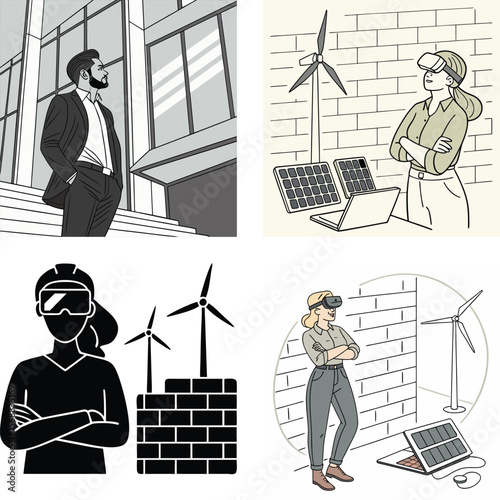 Business and renewable energy professionals utilizing virtual reality technology