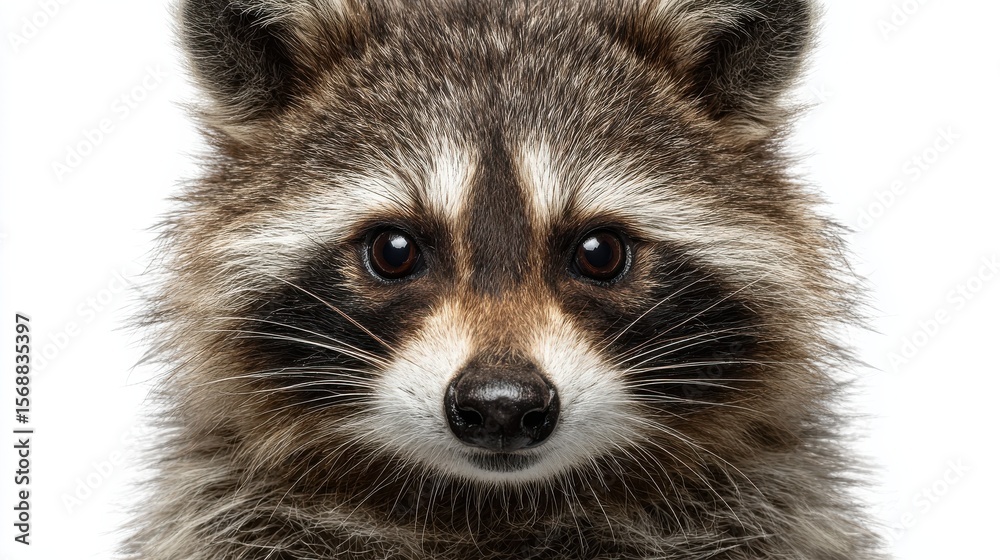 Obraz premium photograph of Portrait of a cute funny raccoon, closeup, isolated on a white background