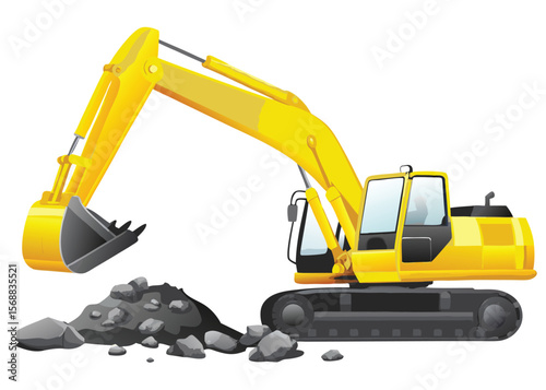3d excavator vehicle working vector on white background