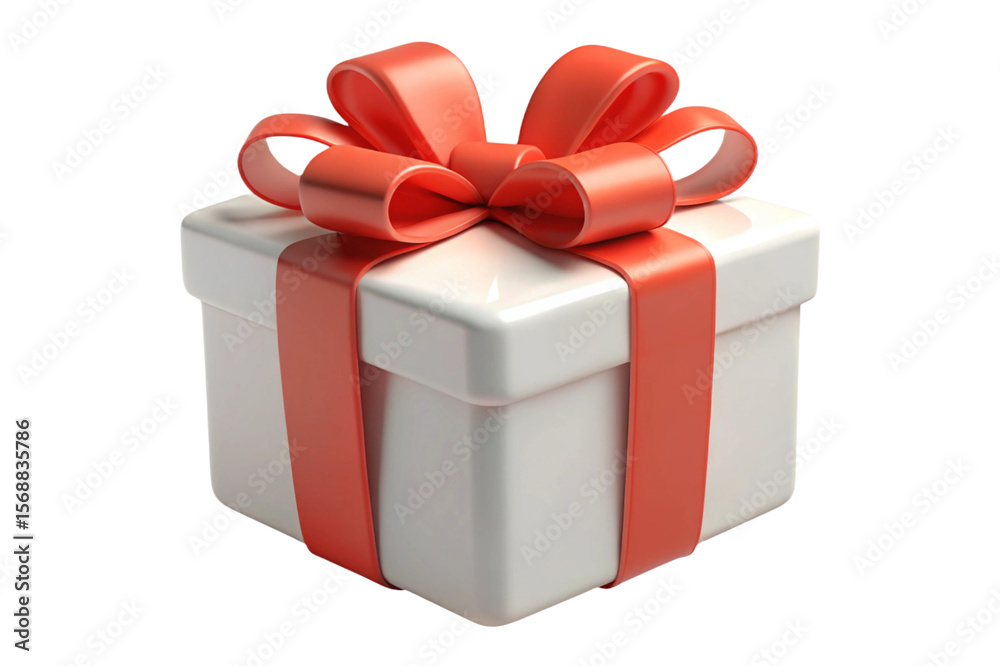 Obraz premium White gift box with red ribbon and bow isolated on transparent background