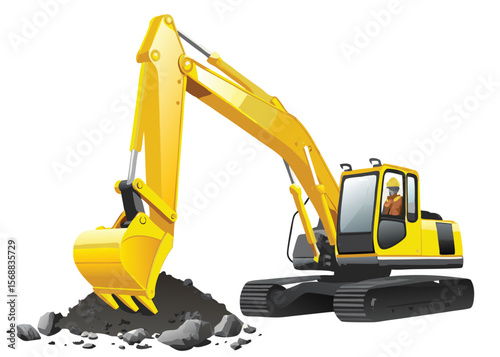 3d excavator vehicle working vector