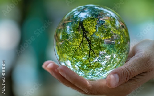 Clear sphere, holding nature's view