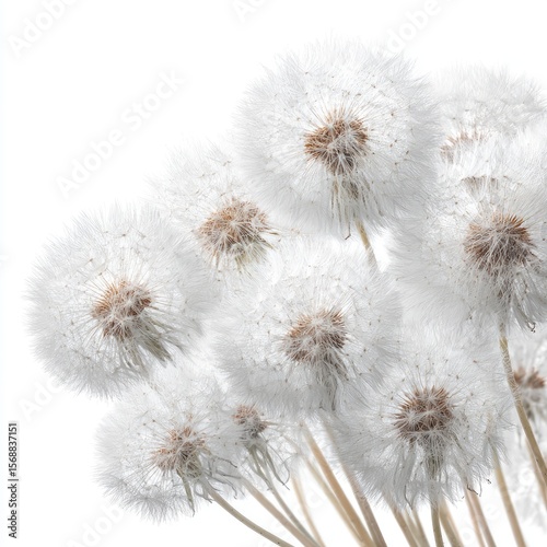 Cluster of white dandelions against white