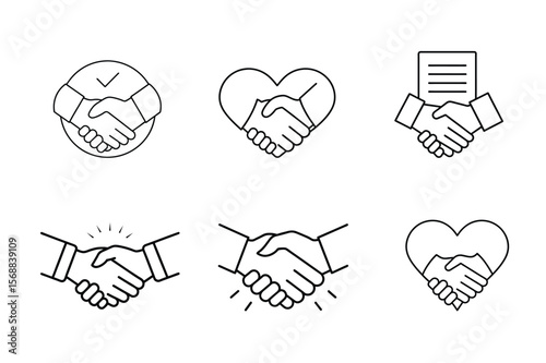 Set of handshake icons representing agreement trust partnership and success