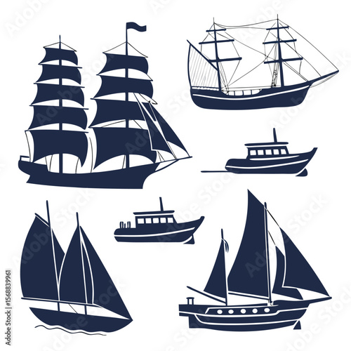 Vintage Rowboat and Tree Silhouette Vector Illustration

