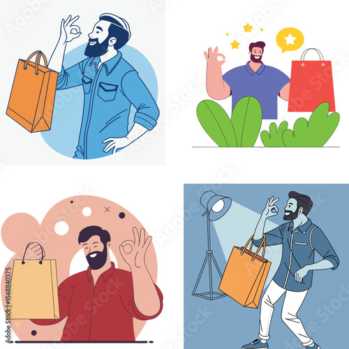 Happy shopper making an okay gesture with shopping bags