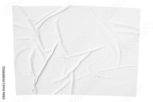 Blank white crumpled paper poster texture background. White paper wrinkled poster template isolated on transparent background.