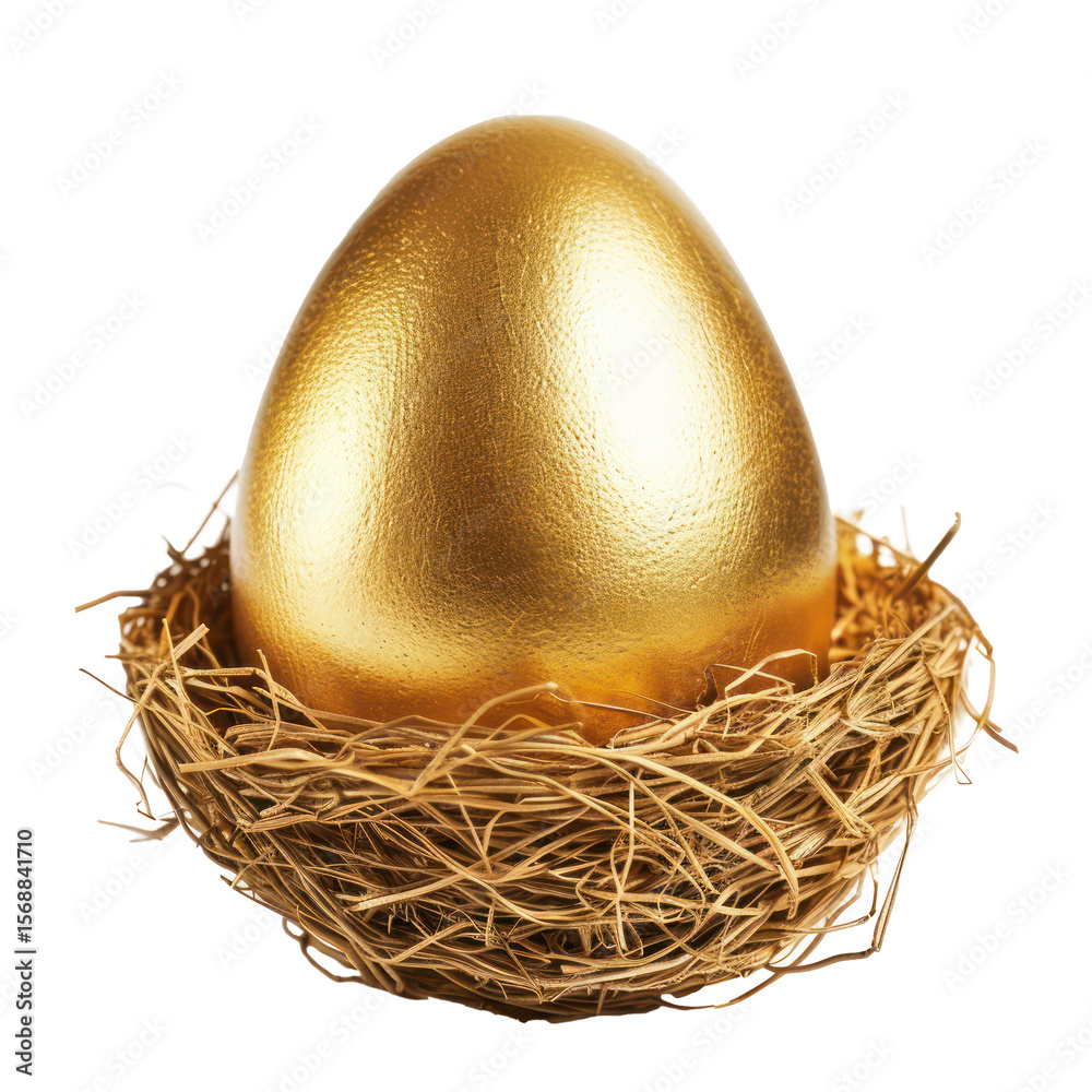 Fototapeta premium golden nest egg side view isolate on transparency background