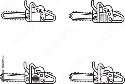 Set of Chain Saw Outline vector illustration isolated On Transparent Background