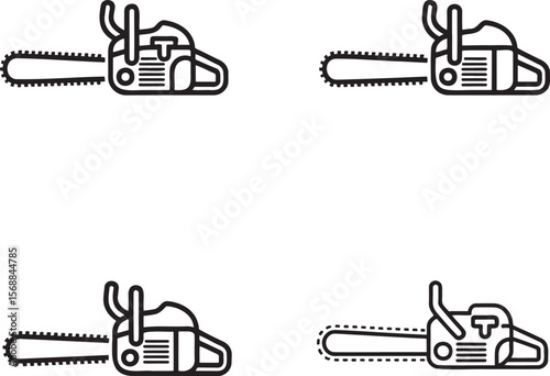 Set of Chain Saw Outline vector illustration isolated On Transparent Background