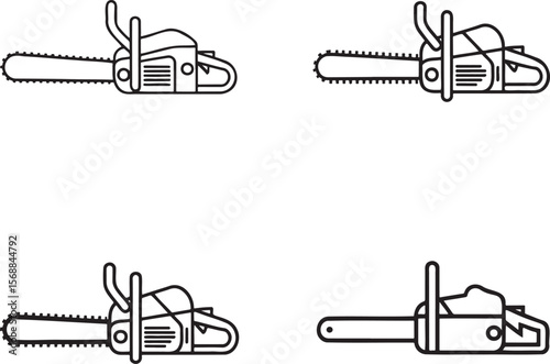 Set of Chain Saw Outline vector illustration isolated On Transparent Background