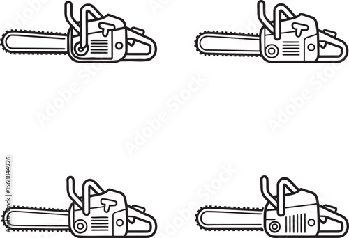 Set of Chain Saw Outline vector illustration isolated On Transparent Background