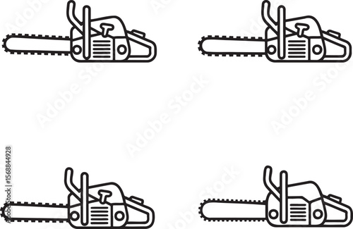 Set of Chain Saw Outline vector illustration isolated On Transparent Background