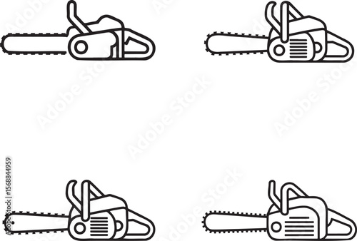 Set of Chain Saw Outline vector illustration isolated On Transparent Background