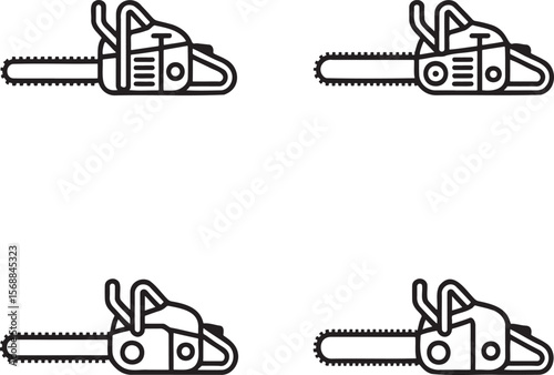 Set of Chain Saw Outline vector illustration isolated On Transparent Background