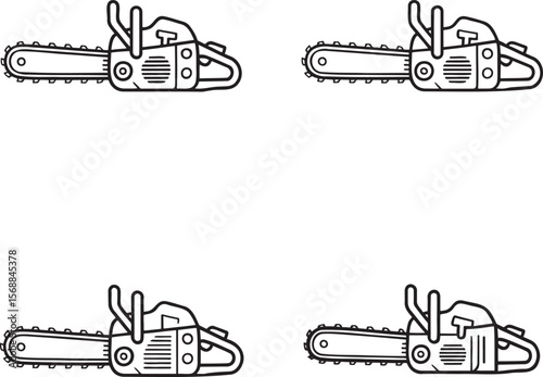 Set of Chain Saw Outline vector illustration isolated On Transparent Background