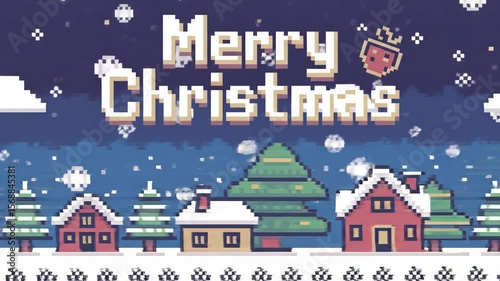 Wallpaper Mural Festive Pixel Art Christmas Scene with Snow and Colorful Decorations Torontodigital.ca