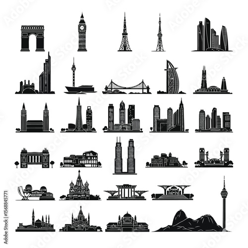 Global Landmarks and City Skylines Vector Silhouettes