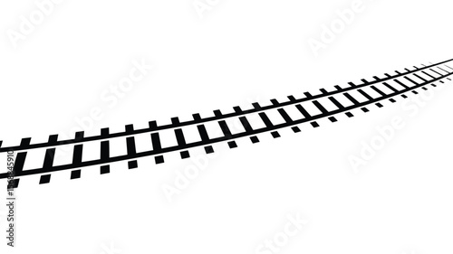 Black Railroad Tracks on White Background Perspective View Illustration