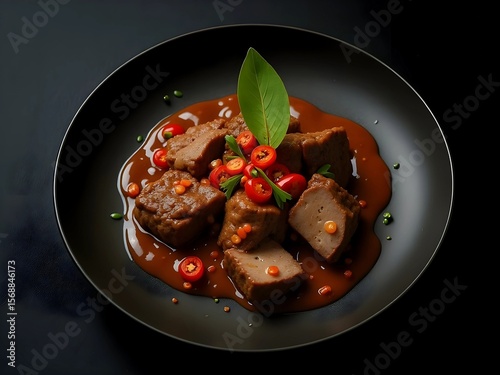 Savory Meat in Creamy Sauce with Leaf Garnish - AI Generated