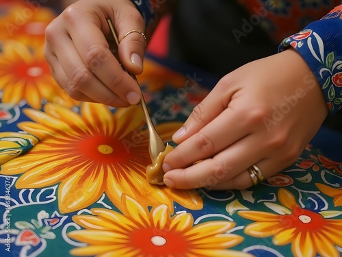 Close-Up of Traditional Batik Fabric Coloring Process - AI Generated