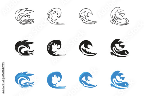 Tide wave water logo icon element set