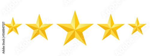 5 star rating symbol 3d golden stars icon quality product service assesment satisfaction sign label vector design