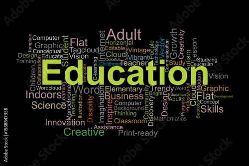 word cloud template Design on black background .Concept of education.