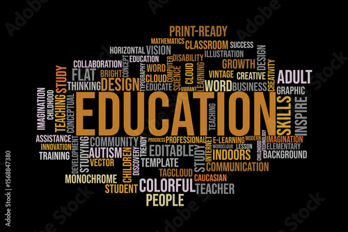 word cloud template Design on black background .Concept of education.