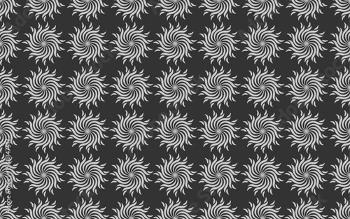 Seamless pattern floral geometric decorative radial spriral black background vector texture fabric packaging wrapping paper print