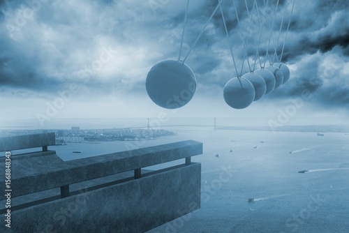 Newtons cradle above coastline
