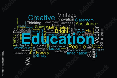 word cloud template Design on black background .Concept of education.