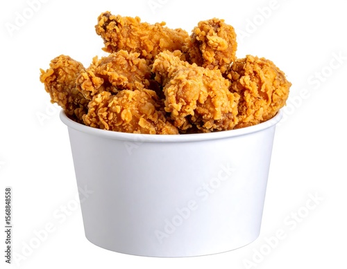 Crispy chicken wings in a white paper container