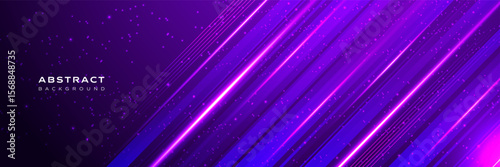 Abstract dark purple background, night sky full of stars, diagonal lines with light effect, banner, template, cover, wallpaper, vector illustration