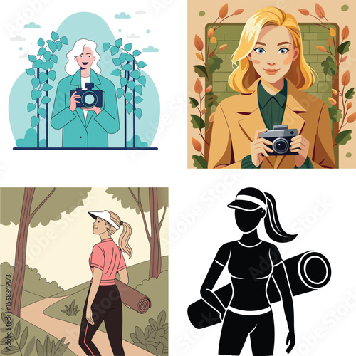 Diverse women engaged in photography and outdoor activities