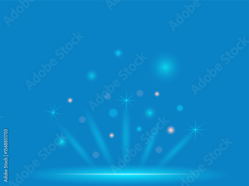 The effect of a bright blue flash of light on a blue background with rays and highlights. The effect of blurring the lighting. Vector illustration