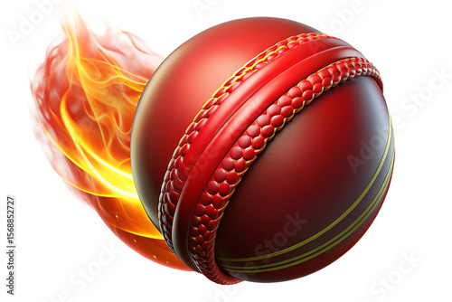 Fiery Red Cricket Ball – 3D Sports Icon with Flames for Speed and Action