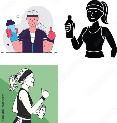 Athletic individuals hydrating and giving thumbs up for fitness success
