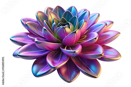 Iridescent metallic flower petals with rainbow hues isolated on transparent background