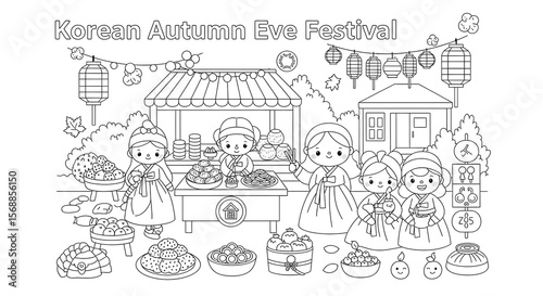 Wallpaper Mural Cute korean autumn eve festival celebration with children in hanbok isolated on transparent background Torontodigital.ca