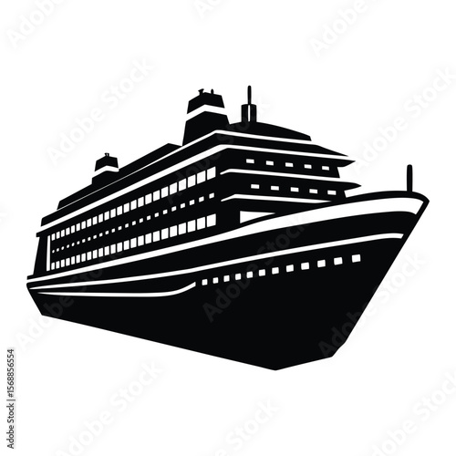 Monochromatic Cruise Ship Illustration Majestic Vessel Sailing Adventure Leisure and Recreation Maritime Transport Nautical Theme Tourism