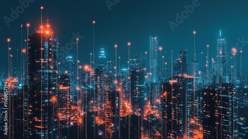 Wallpaper Mural Interconnected Glowing Buildings in Vivid Hues Against Skyline Torontodigital.ca