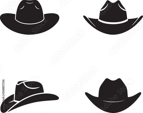Set of Cowboy Hat silhouette vector illustration isolated On Transparent Background