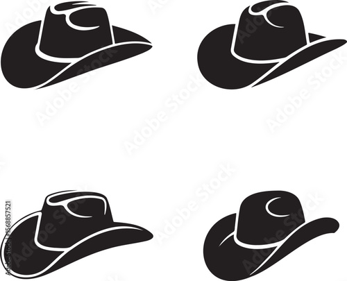 Set of Cowboy Hat silhouette vector illustration isolated On Transparent Background