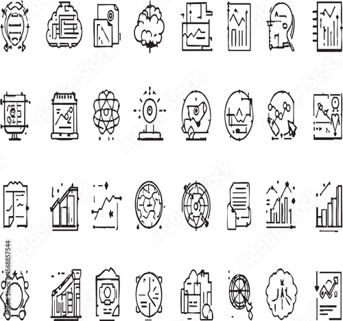 Business Intelligence and Data Analytics Line Icons