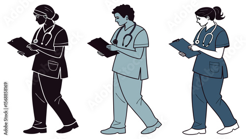 Medical Professional Silhouettes Clip Art — Doctors, Nurses, Stethoscopes, Scrubs, Emergency Staff & Hospital Scenes

